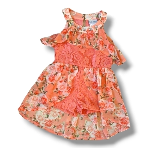 Nicole Miller Peach Floral Sleeveless Romper/Dress - Size 2T - Picture 1 of 5